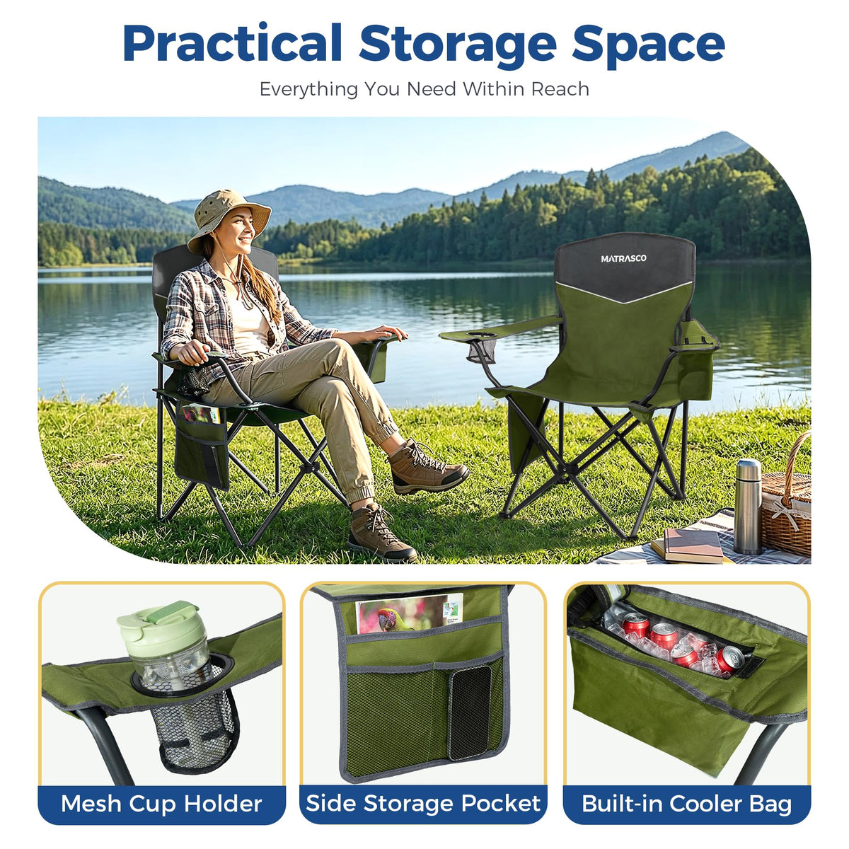 Green 2 Pack Folding Camping Chairs X853315
