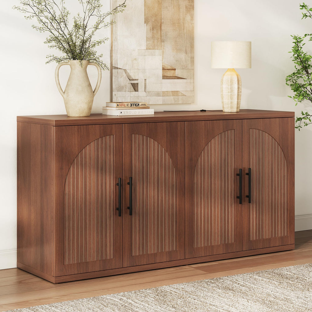 63" Fluted Walnut Credenza with Adjustable Shelf V415