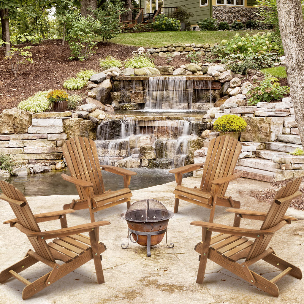 Set of 2 Light Brown Folding Wood Adirondack Chairs J47217