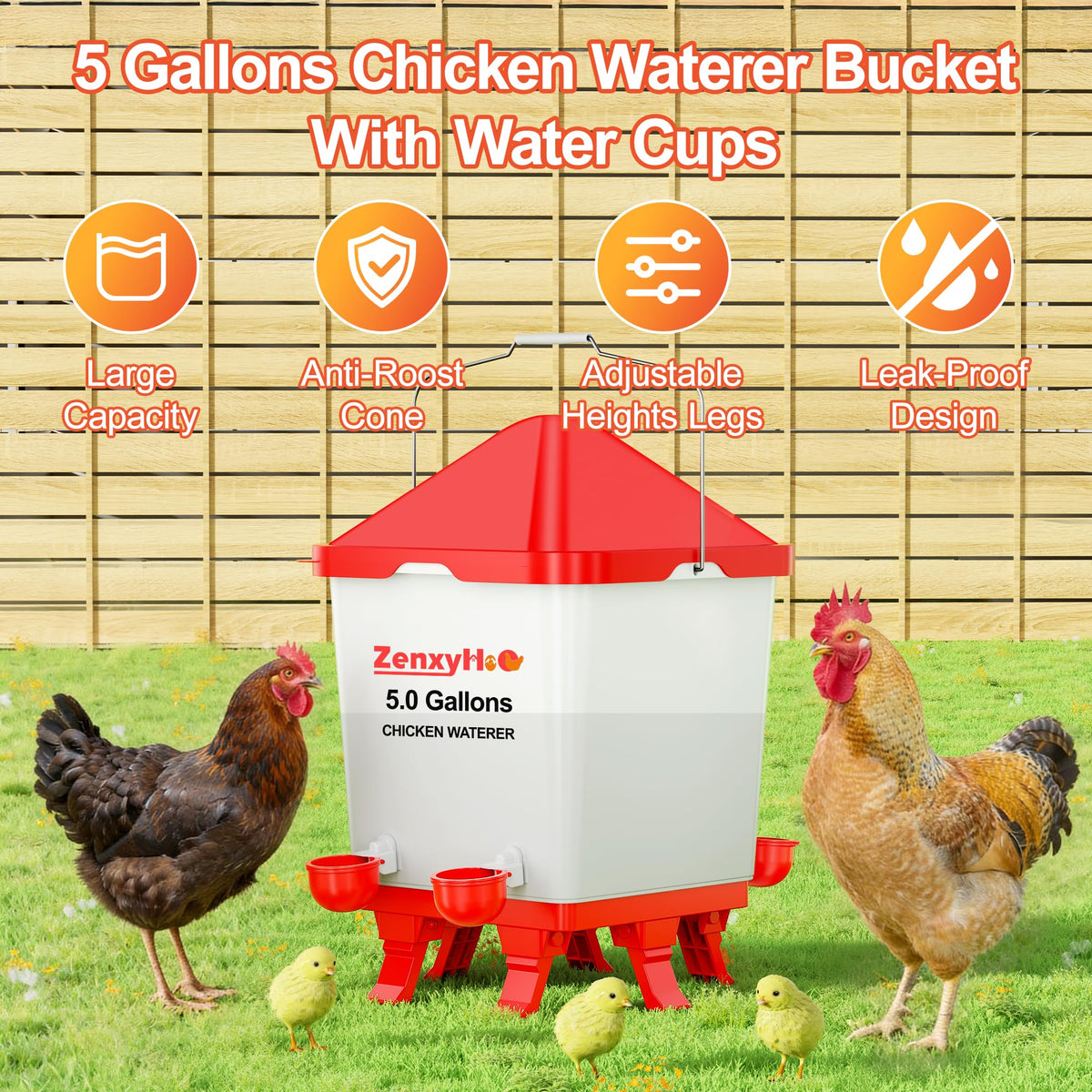 5.0 Gal Chicken Waterer Bucket with 4 Cups K872