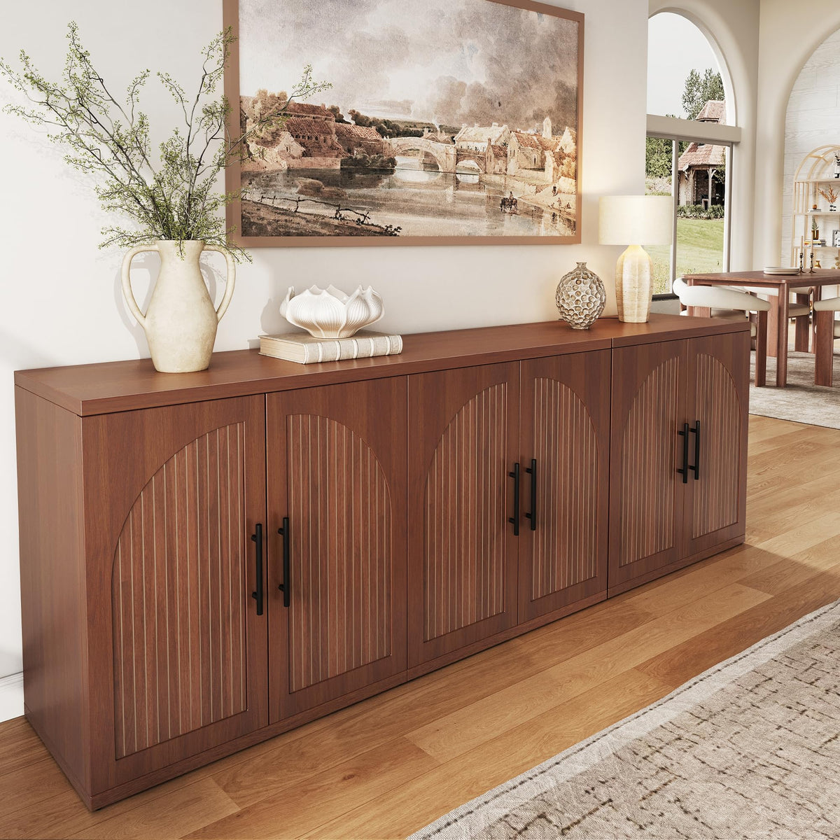 63" Fluted Walnut Credenza with Adjustable Shelf V415