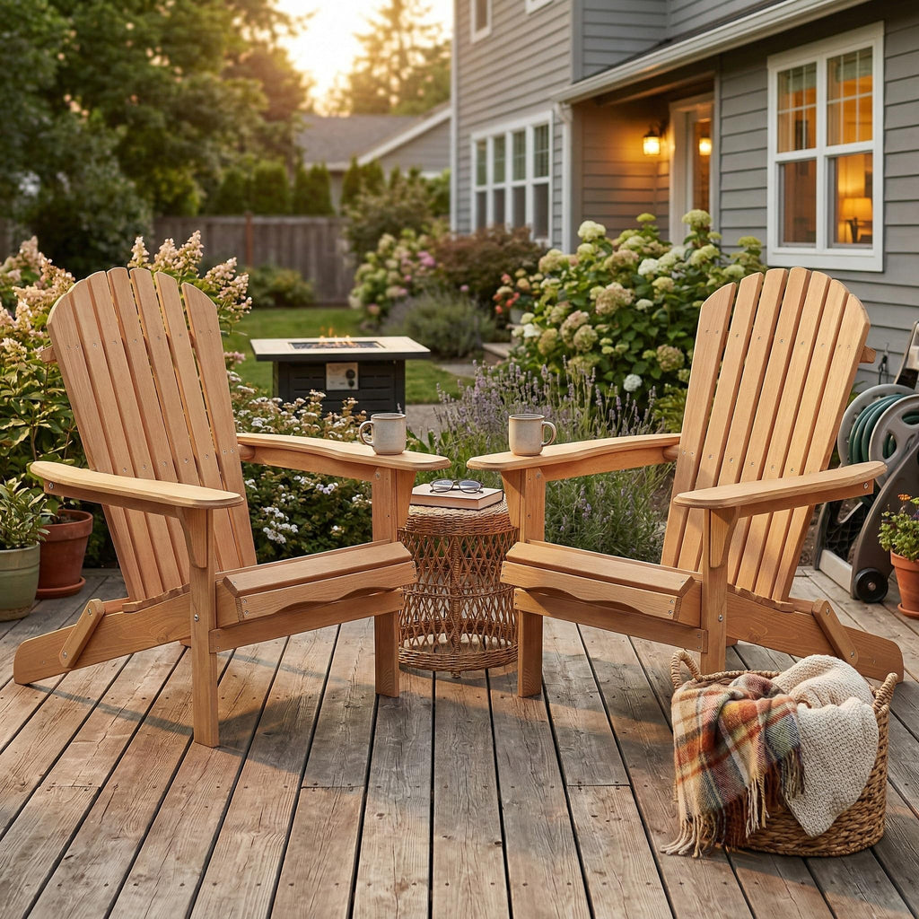 Set of 2 Light Brown Folding Wood Adirondack Chairs J47217