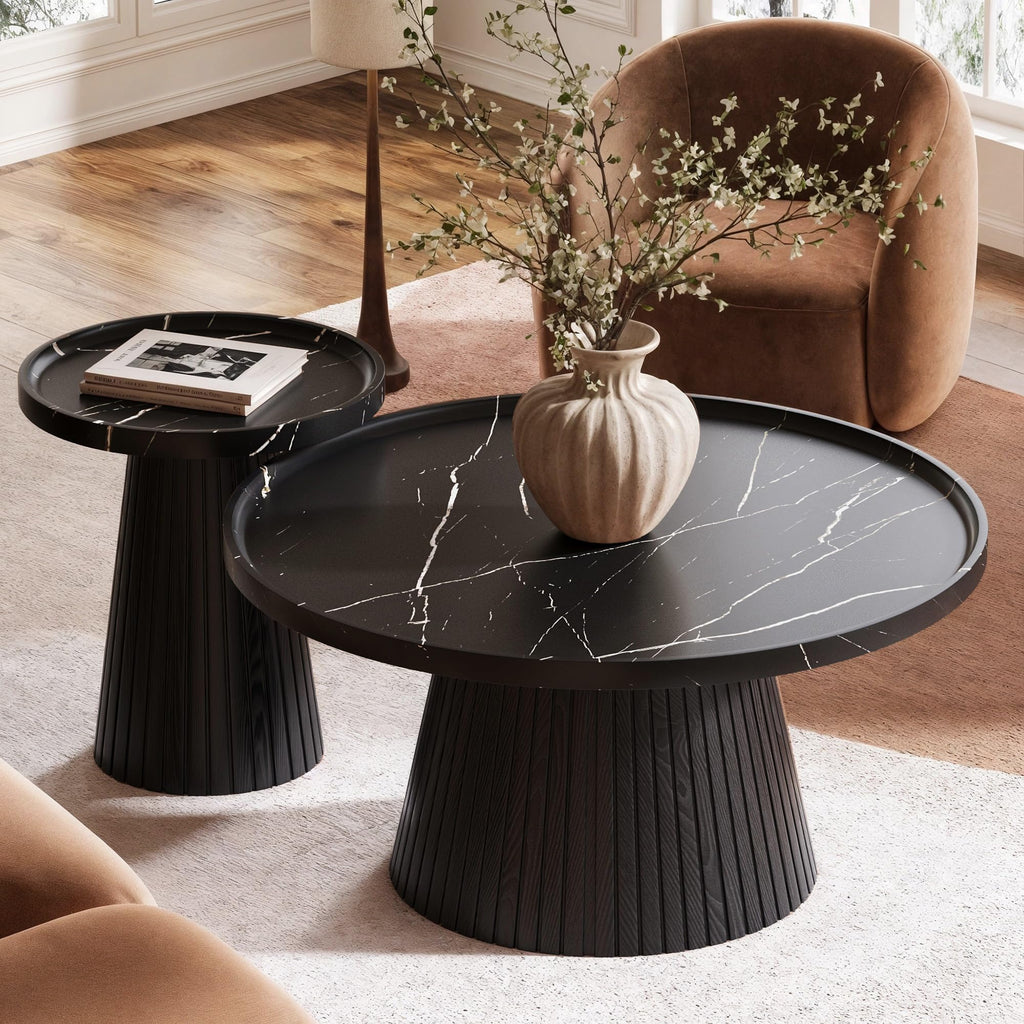 Black Marble Veneer Nesting Coffee Table Set of 2 O5983