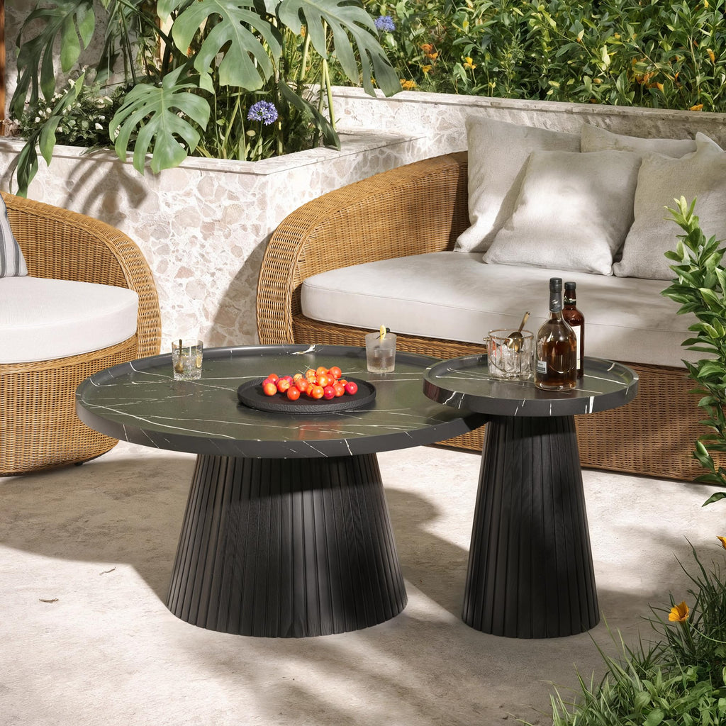 Black Marble Veneer Nesting Coffee Table Set of 2 O5983