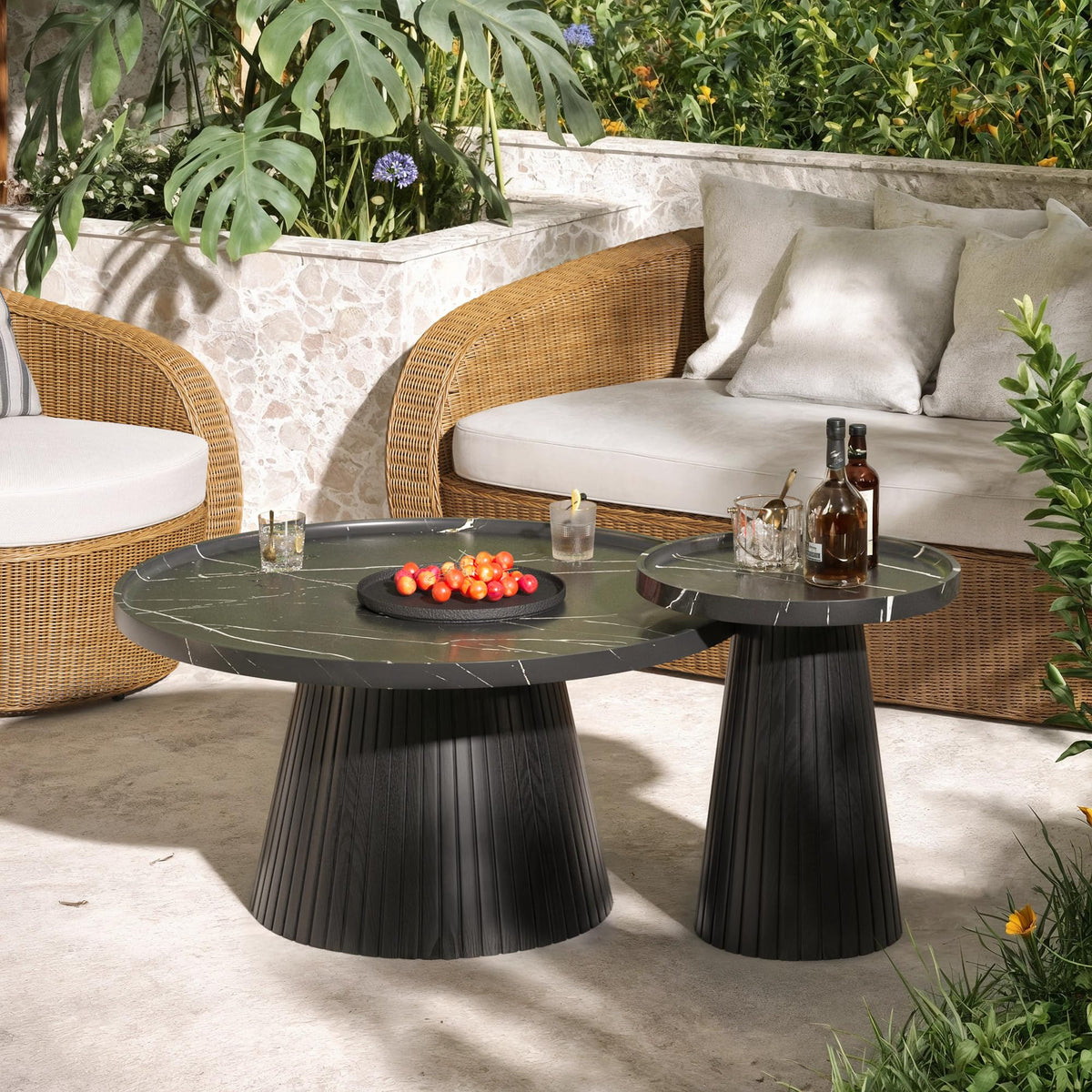 Black Marble Veneer Nesting Coffee Table Set of 2 O5983
