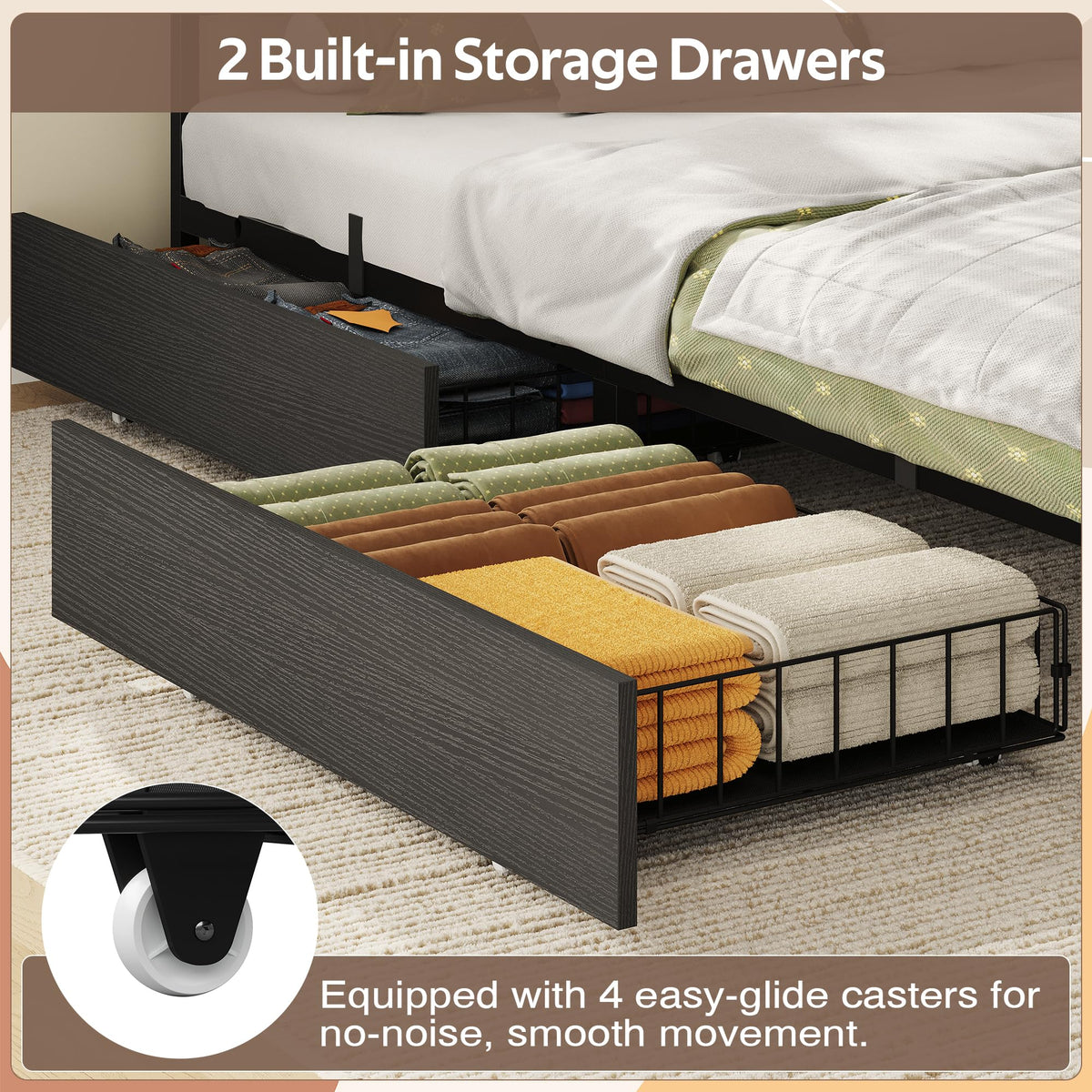 Black Corner Bed Frame Full with Storage and Desk X755