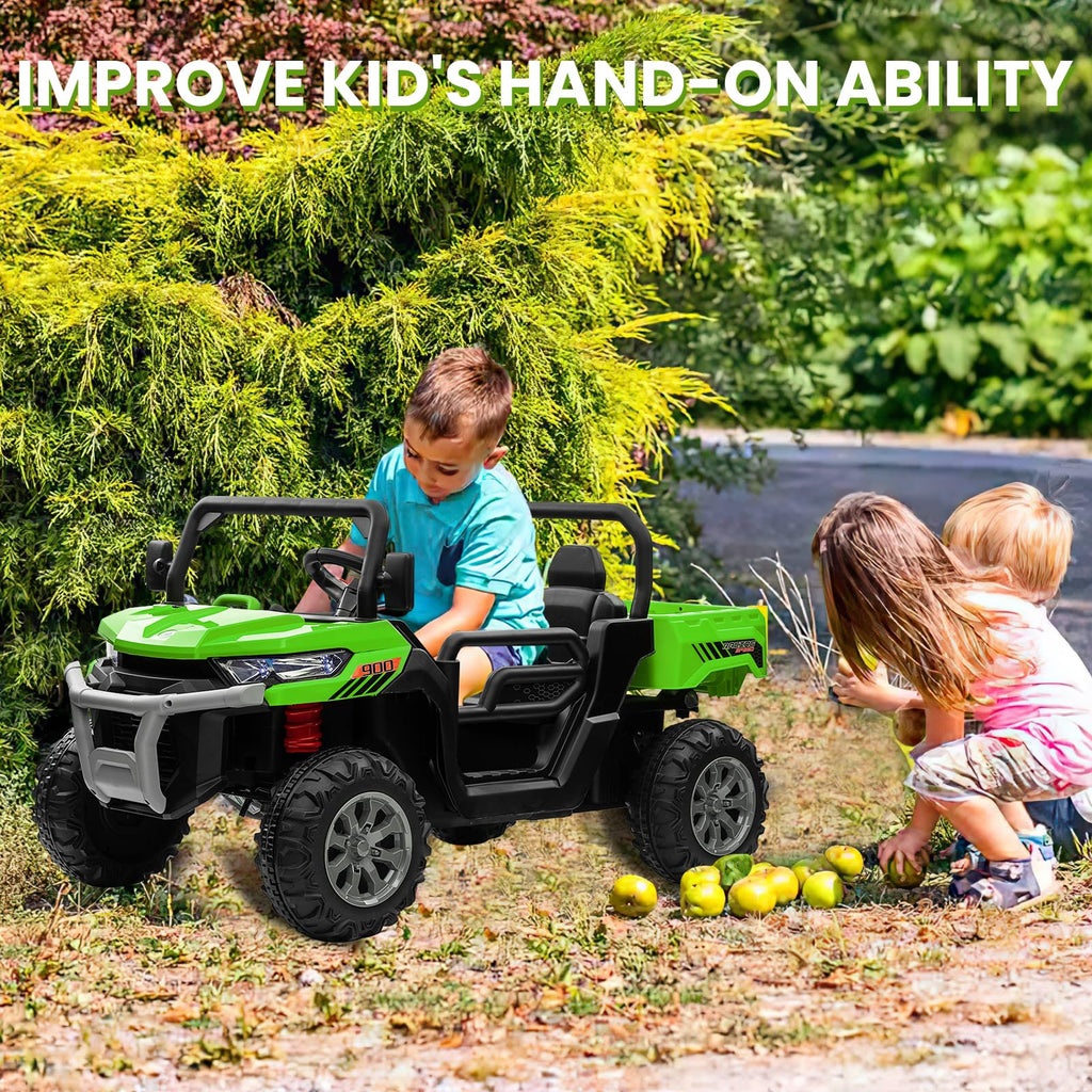 24V 4WD Ride on Truck Car with Dump Bed, 2 Seaters, Remote Control, Green A975